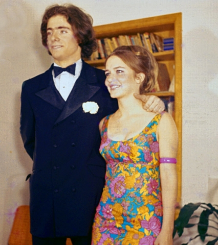 The exquisite Margaret Engle and the lucky Jeff Crespi stand before the Sungun, prom night.