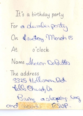 Sharons Slumber Party Invitation 1968