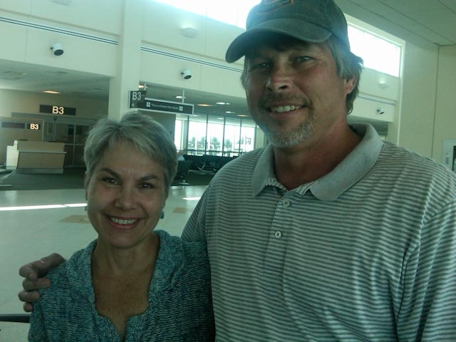 Boo runs into Barbie at Ft. Myers airport. Raiders, raiders everywhere!