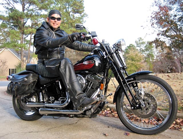 Boo Webb on his Harley Bad Boy in 2005